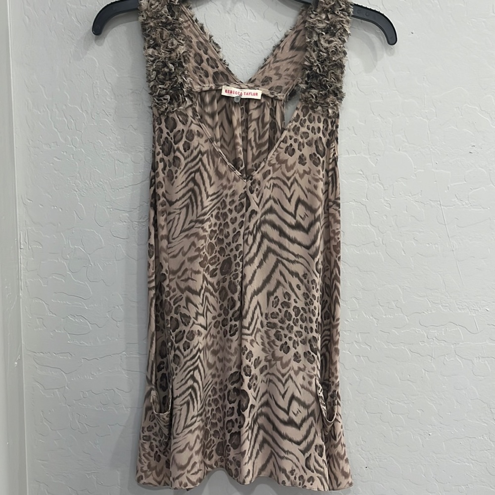 Rebecca Taylor Beige and Brown Animal Print Tank